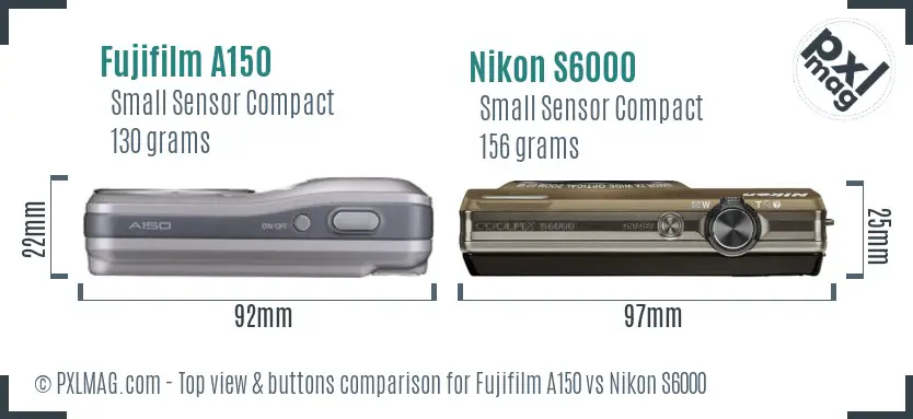 Fujifilm A150 vs Nikon S6000 top view buttons comparison