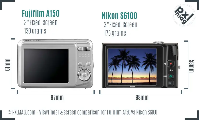 Fujifilm A150 vs Nikon S6100 Screen and Viewfinder comparison