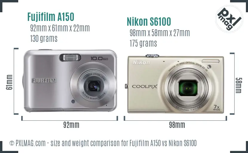 Fujifilm A150 vs Nikon S6100 size comparison