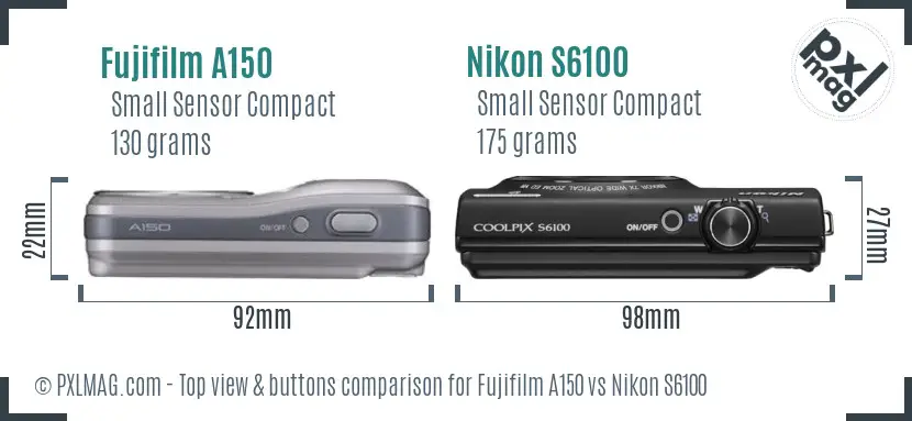 Fujifilm A150 vs Nikon S6100 top view buttons comparison