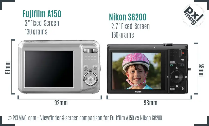 Fujifilm A150 vs Nikon S6200 Screen and Viewfinder comparison