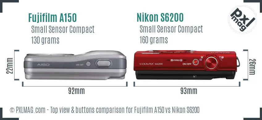 Fujifilm A150 vs Nikon S6200 top view buttons comparison