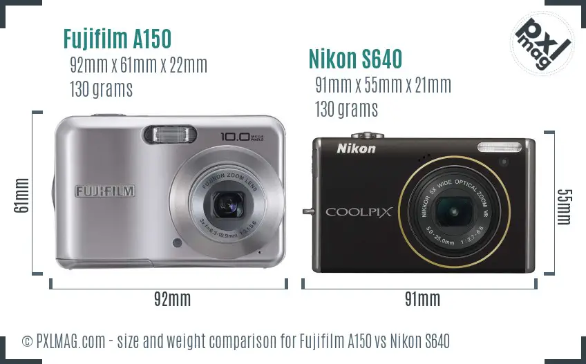 Fujifilm A150 vs Nikon S640 size comparison Fujifilm A150 vs Nikon S640 size comparison