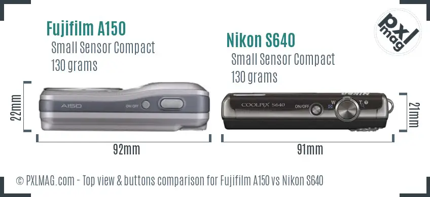 Fujifilm A150 vs Nikon S640 top view buttons comparison