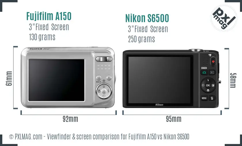 Fujifilm A150 vs Nikon S6500 Screen and Viewfinder comparison