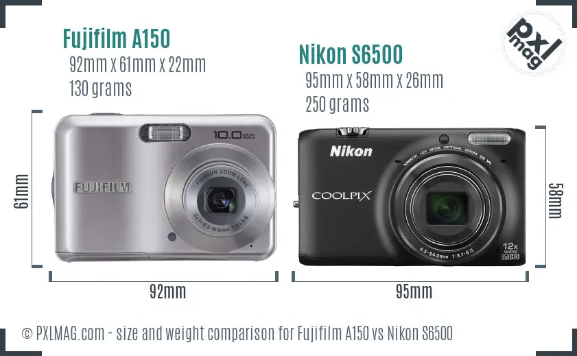 Fujifilm A150 vs Nikon S6500 size comparison