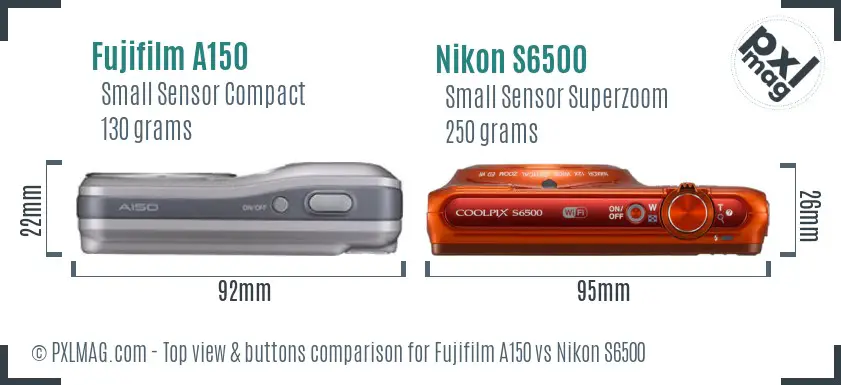 Fujifilm A150 vs Nikon S6500 top view buttons comparison
