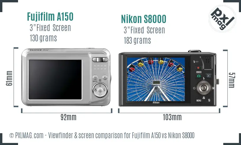 Fujifilm A150 vs Nikon S8000 Screen and Viewfinder comparison Fujifilm A150 vs Nikon S8000 Screen and Viewfinder comparison