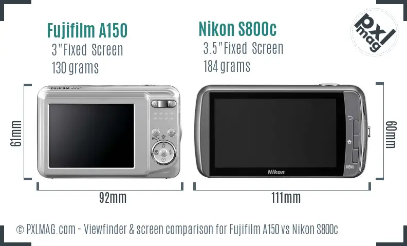 Fujifilm A150 vs Nikon S800c Screen and Viewfinder comparison