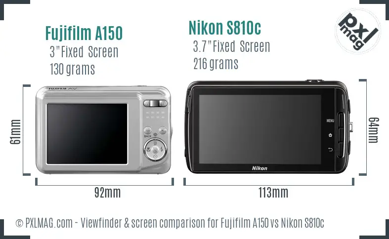 Fujifilm A150 vs Nikon S810c Screen and Viewfinder comparison