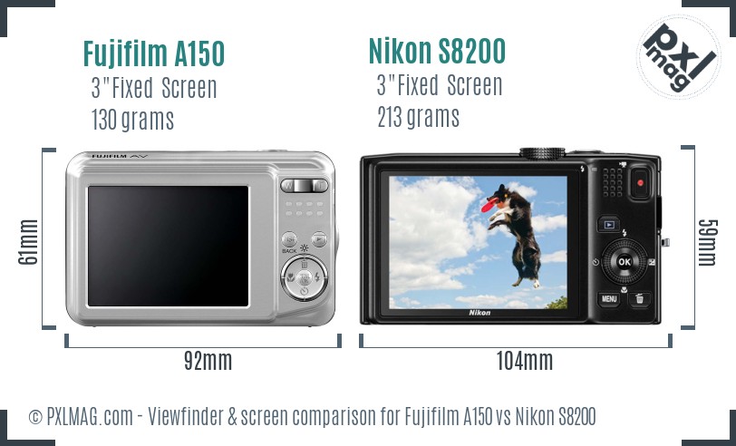 Fujifilm A150 vs Nikon S8200 Screen and Viewfinder comparison