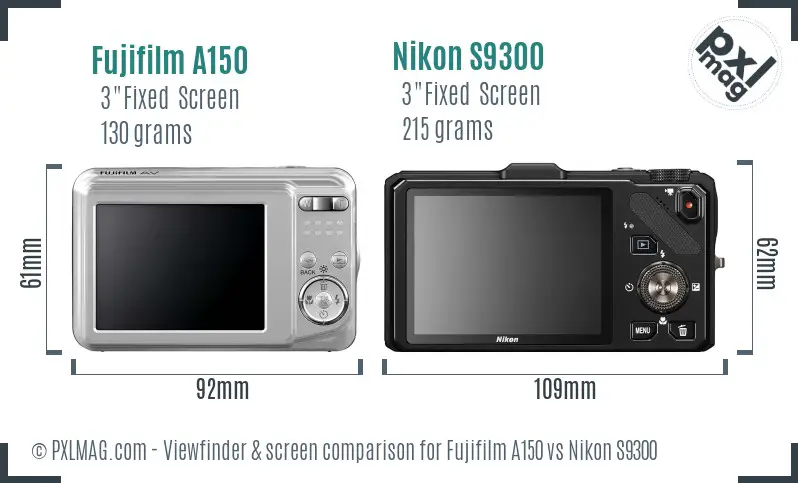 Fujifilm A150 vs Nikon S9300 Screen and Viewfinder comparison