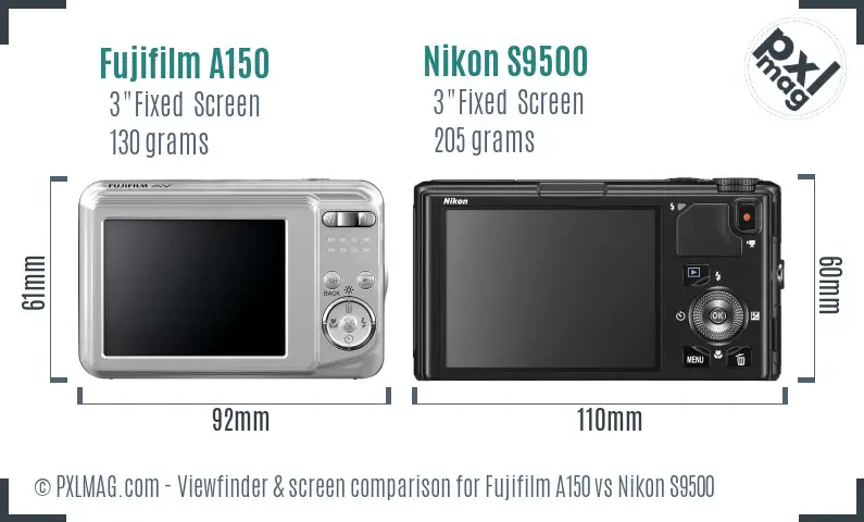 Fujifilm A150 vs Nikon S9500 Screen and Viewfinder comparison