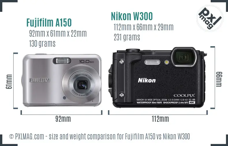 Fujifilm A150 vs Nikon W300 size comparison