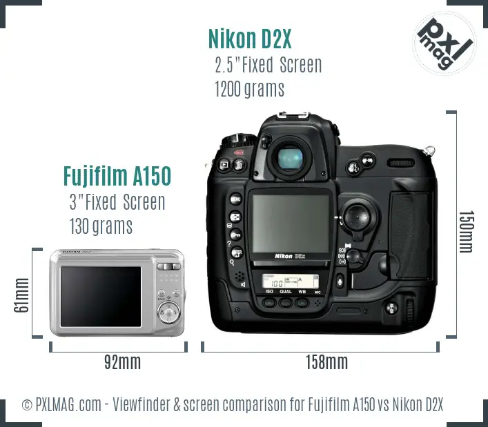Fujifilm A150 vs Nikon D2X Screen and Viewfinder comparison