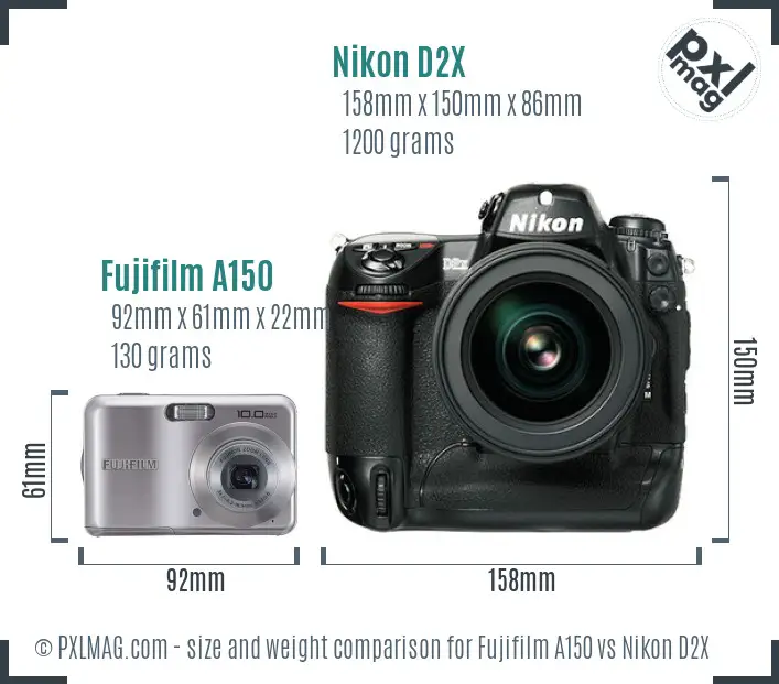 Fujifilm A150 vs Nikon D2X size comparison