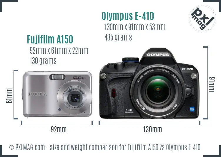 Fujifilm A150 vs Olympus E-410 size comparison