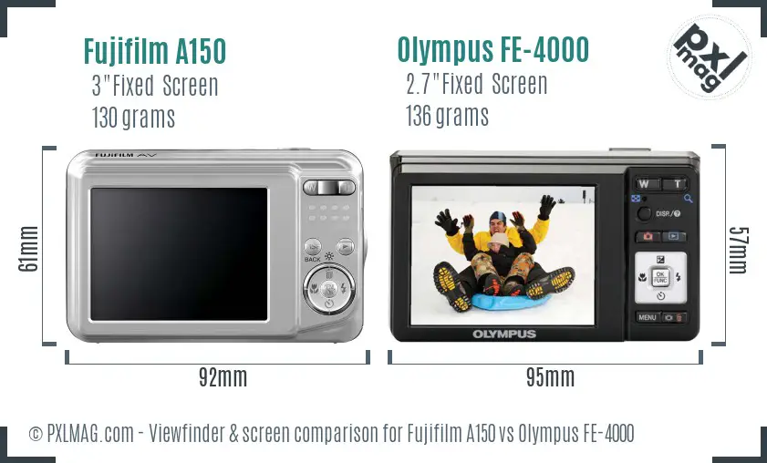 Fujifilm A150 vs Olympus FE-4000 Screen and Viewfinder comparison