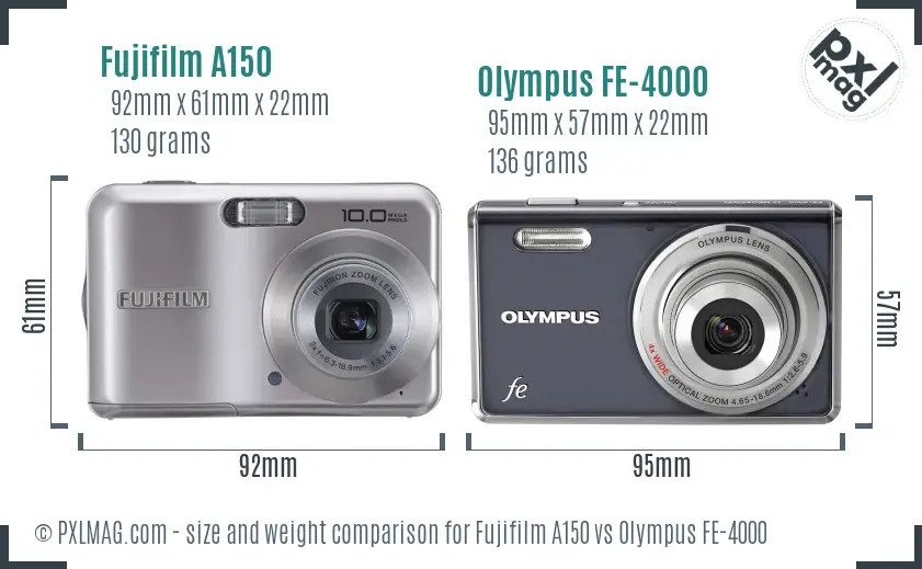 Fujifilm A150 vs Olympus FE-4000 size comparison
