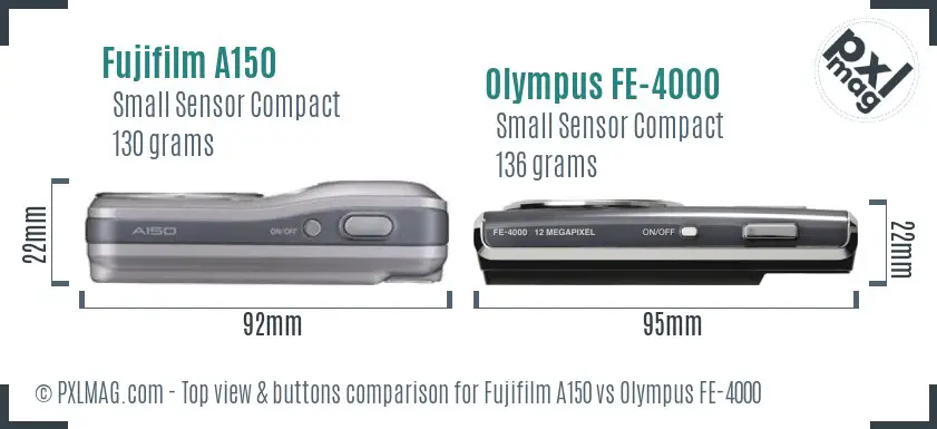 Fujifilm A150 vs Olympus FE-4000 top view buttons comparison