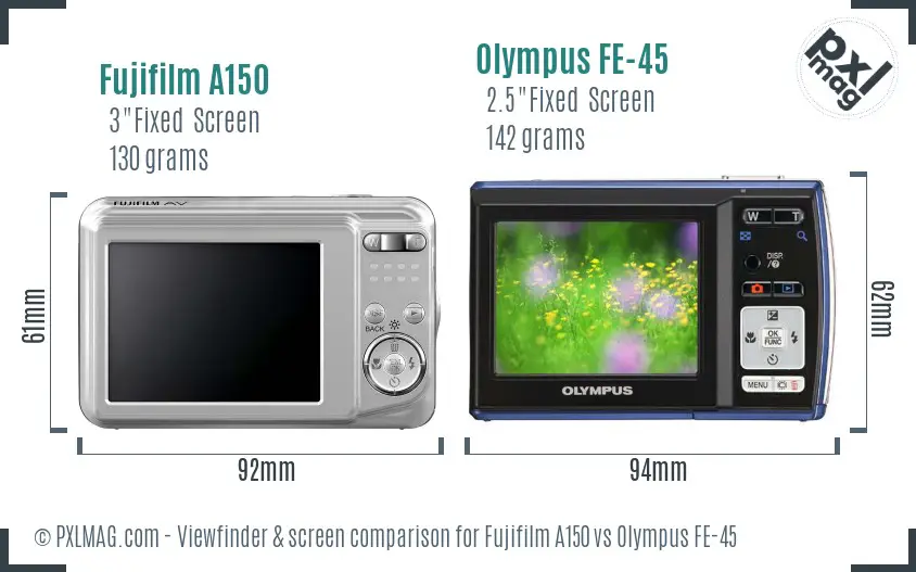 Fujifilm A150 vs Olympus FE-45 Screen and Viewfinder comparison