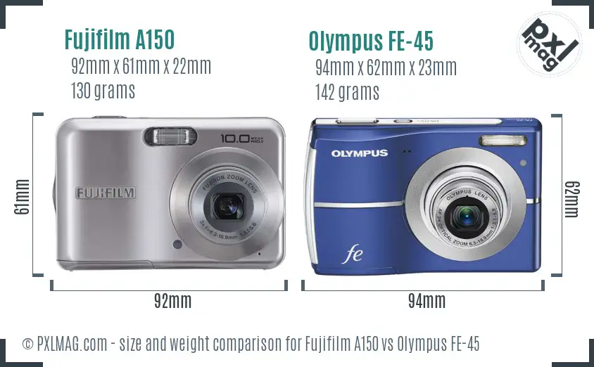 Fujifilm A150 vs Olympus FE-45 size comparison