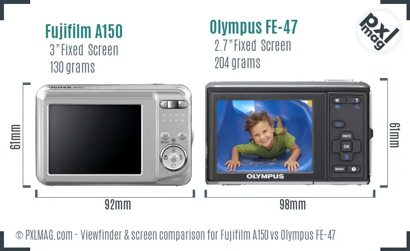 Fujifilm A150 vs Olympus FE-47 Screen and Viewfinder comparison