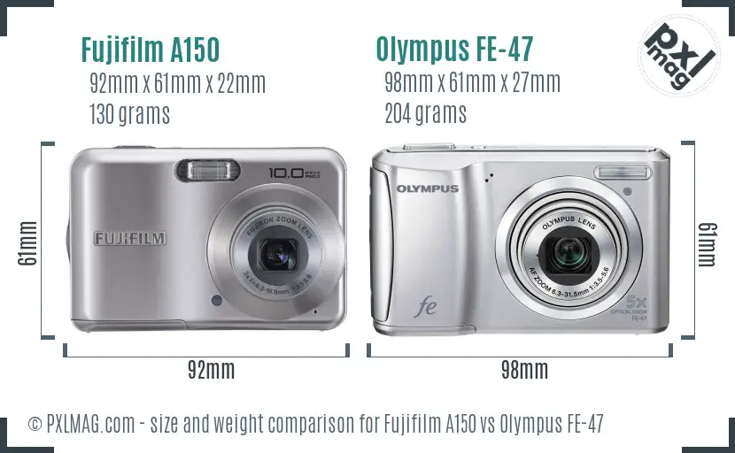 Fujifilm A150 vs Olympus FE-47 size comparison