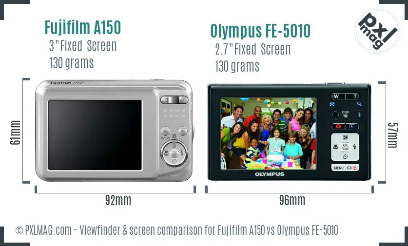 Fujifilm A150 vs Olympus FE-5010 Screen and Viewfinder comparison