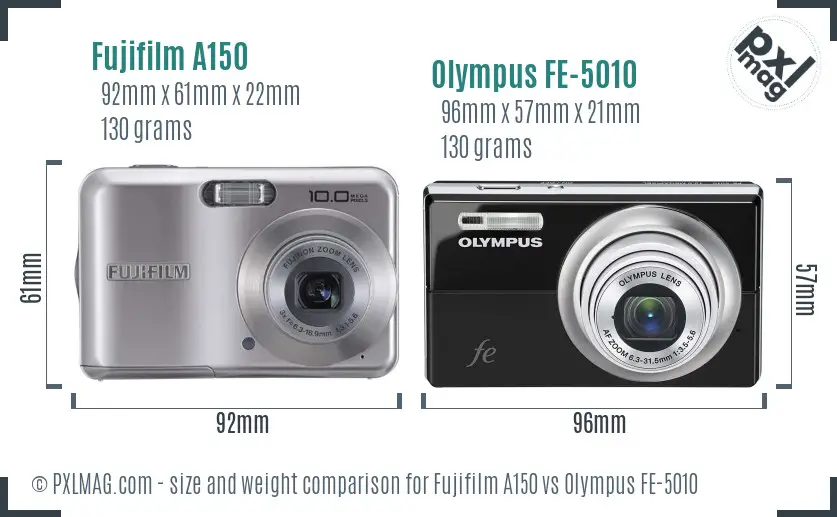 Fujifilm A150 vs Olympus FE-5010 size comparison