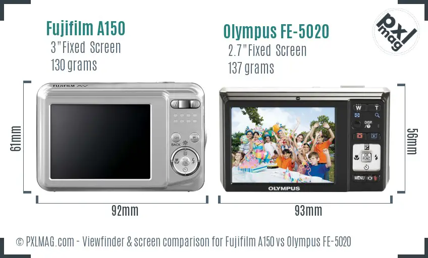 Fujifilm A150 vs Olympus FE-5020 Screen and Viewfinder comparison