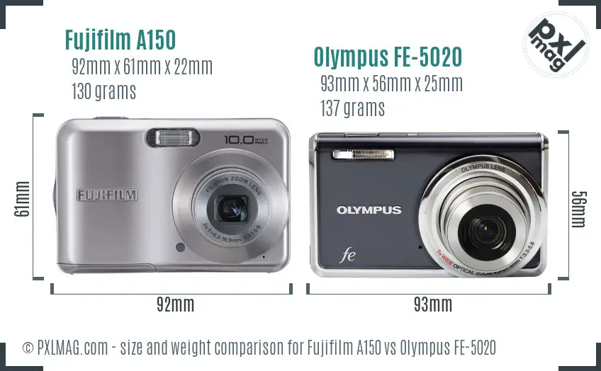 Fujifilm A150 vs Olympus FE-5020 size comparison
