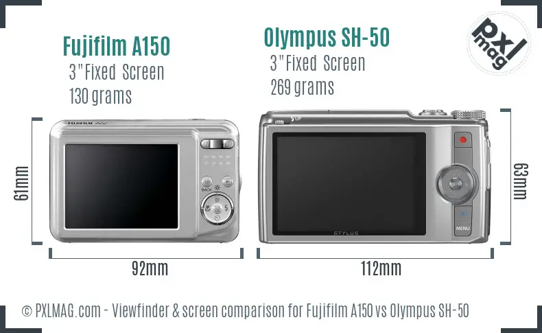 Fujifilm A150 vs Olympus SH-50 Screen and Viewfinder comparison