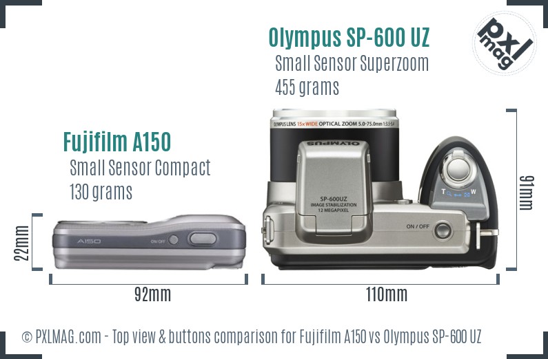 Fujifilm A150 vs Olympus SP-600 UZ top view buttons comparison