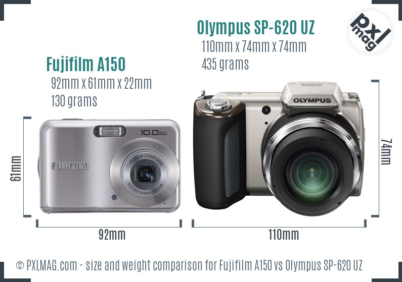 Fujifilm A150 vs Olympus SP-620 UZ size comparison