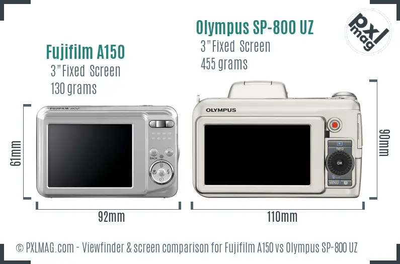 Fujifilm A150 vs Olympus SP-800 UZ Screen and Viewfinder comparison