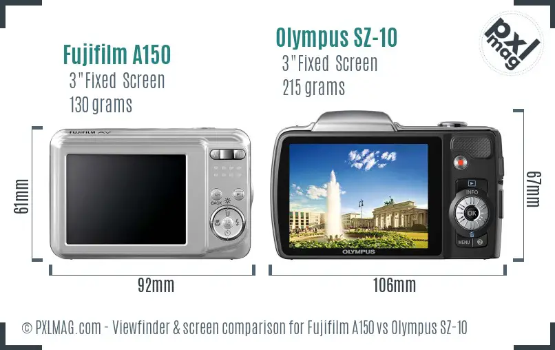 Fujifilm A150 vs Olympus SZ-10 Screen and Viewfinder comparison