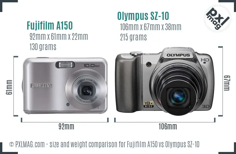 Fujifilm A150 vs Olympus SZ-10 size comparison