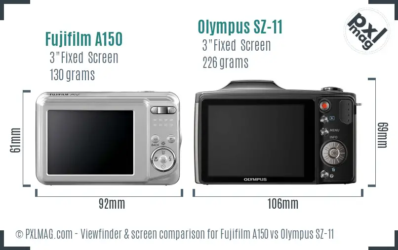 Fujifilm A150 vs Olympus SZ-11 Screen and Viewfinder comparison