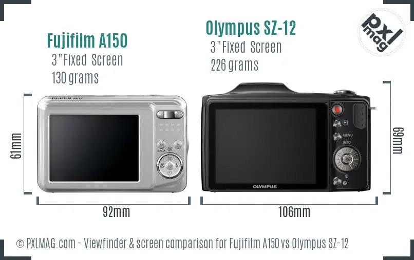 Fujifilm A150 vs Olympus SZ-12 Screen and Viewfinder comparison