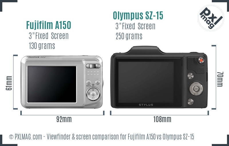 Fujifilm A150 vs Olympus SZ-15 Screen and Viewfinder comparison