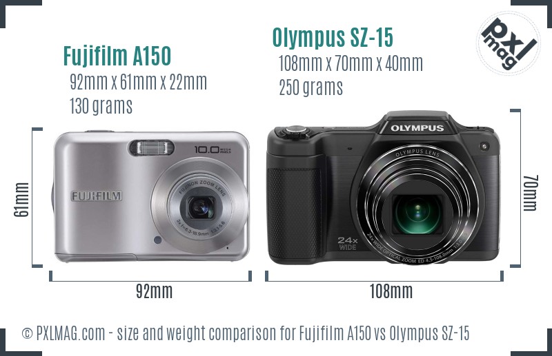 Fujifilm A150 vs Olympus SZ-15 size comparison