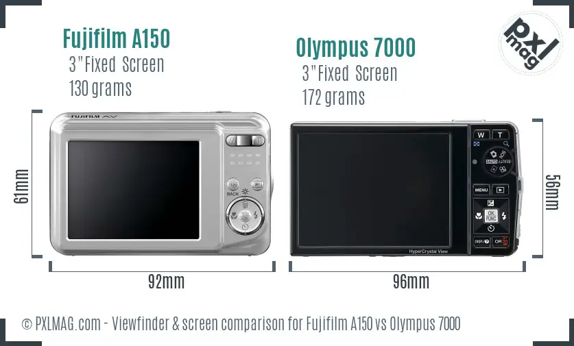 Fujifilm A150 vs Olympus 7000 Screen and Viewfinder comparison Fujifilm A150 vs Olympus 7000 Screen and Viewfinder comparison