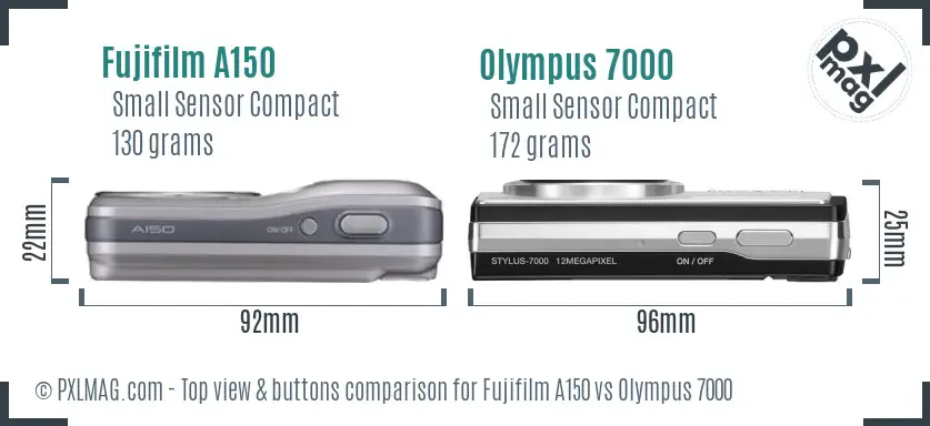 Fujifilm A150 vs Olympus 7000 top view buttons comparison Fujifilm A150 vs Olympus 7000 top view buttons comparison