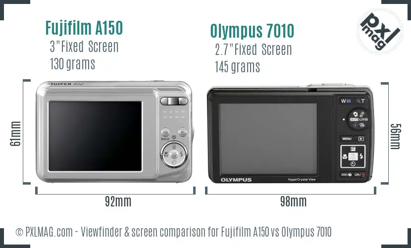 Fujifilm A150 vs Olympus 7010 Screen and Viewfinder comparison