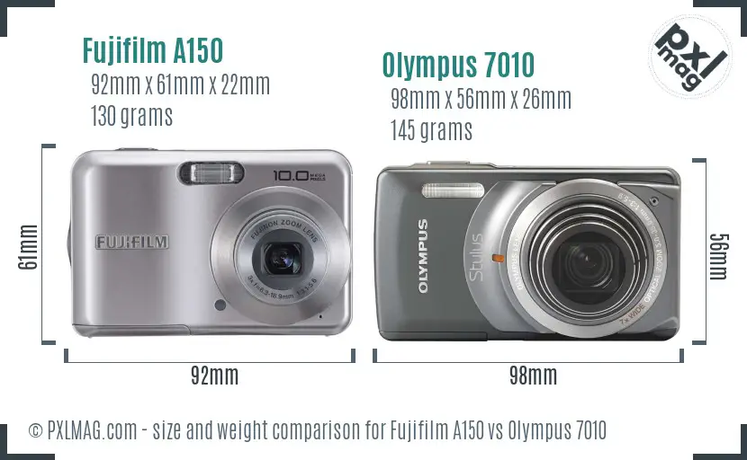 Fujifilm A150 vs Olympus 7010 size comparison