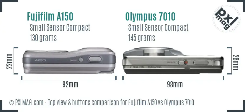 Fujifilm A150 vs Olympus 7010 top view buttons comparison