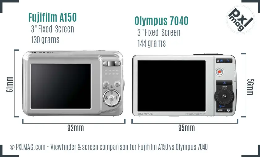 Fujifilm A150 vs Olympus 7040 Screen and Viewfinder comparison