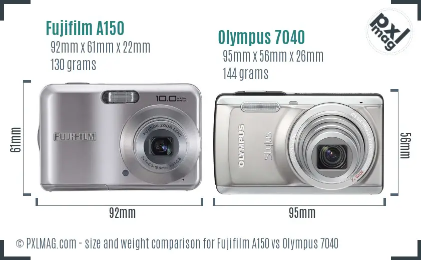 Fujifilm A150 vs Olympus 7040 size comparison