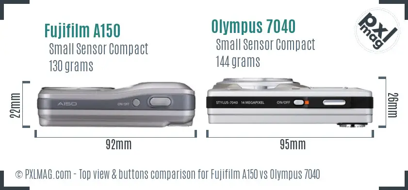 Fujifilm A150 vs Olympus 7040 top view buttons comparison